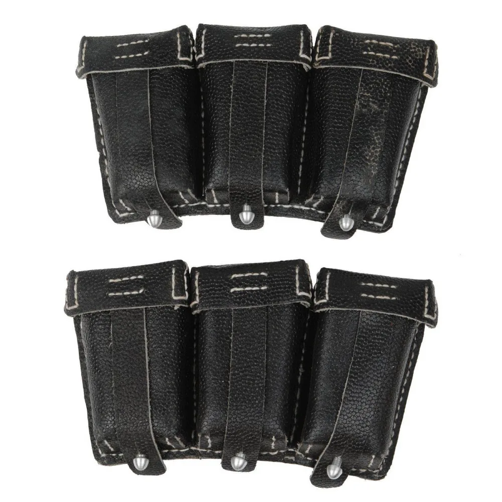 Pair WWII German Mauser 98k Triple Ammo Leather Ammunition Pouch Black-GM047