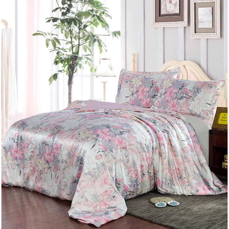 New 100% Mulberry Charmeuse Silk Bedding Set 3PCS Duvet Cover Pillowcase Floral Multicolor Multi Size