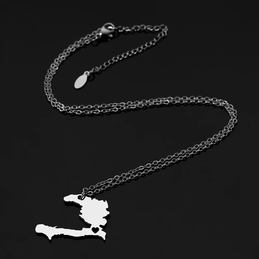 Ethlyn Unisex Rock Style  Stainless Steel Haiti Map Pendant Necklace Jewellery Haitian Gifts P157