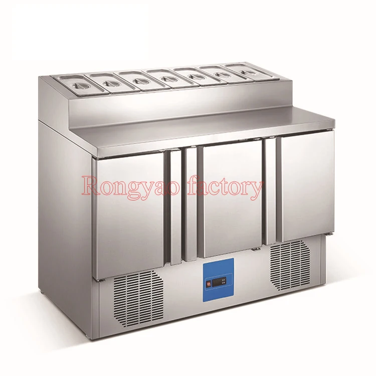 

3 door 7 tank Commercial kitchen cabinet display cabinet fruit fresh-keeping storage stainless steel salad refrigerator