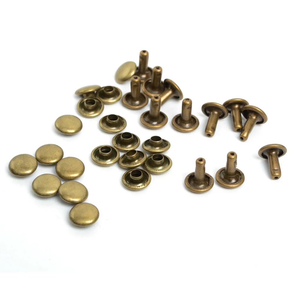 100pcs 7mm Antique Bronze Brass Round Metal Double Cap Rivets 0.43x0.27\