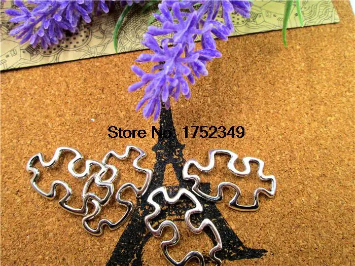 20pcs--Puzzle Piece Charms, Antique Tibetan Silver Tone JigSaw Puzzle Pendants/Charms,Jewelry Making 30x17mm