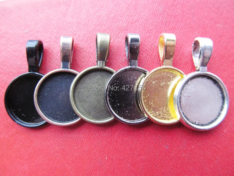 

50pcs Round Frame Base Bezel Setting Tray Pendant Charm/Finding,fit 14mm Cabochon/Picture/Cameo,Big Bail Hook,6 Colors