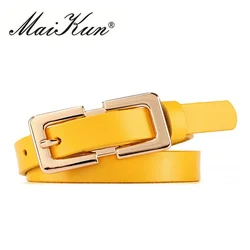 MaiKun Designer Belt Female Belts Original Leather Belts For Women Golden Metal Pin Buckle Belt