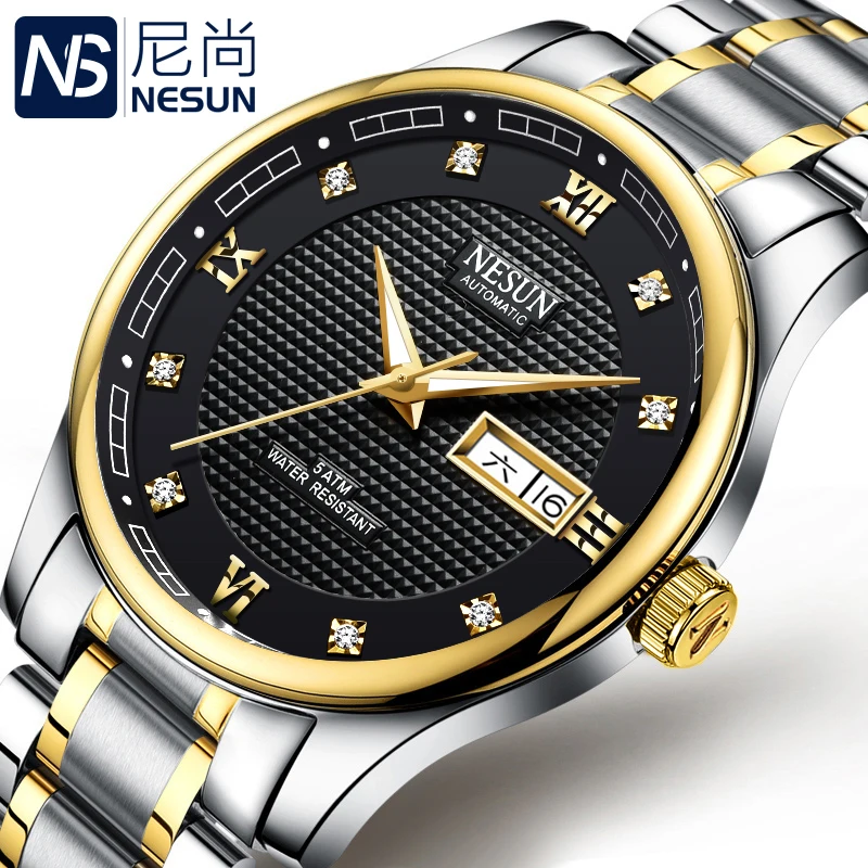 

Switzerland Luxury Brand NESUN Diamond Automatic Mechanical Men's Watches Dual Calendar Luminous Hands Waterproof Clock N9121