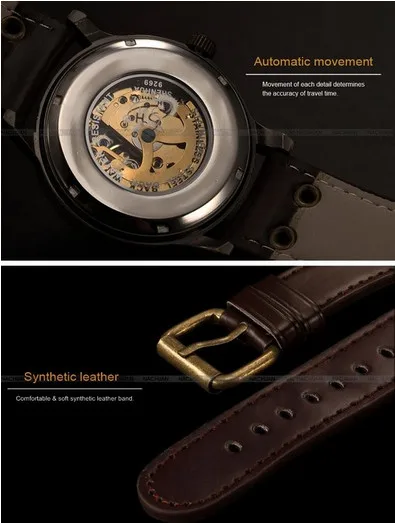 Top Brand Mechanical Watches Male Fashion Retro Bronze Skeleton Automatic Mechanical Watch Leather Wristwatch Reloj Hombre