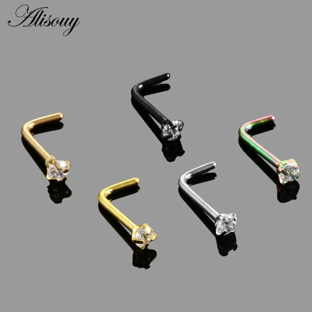 Alisouy 1PC Stainless Steel Crystal Nose Rings Piercing Rose Gold Color Screw Nazir Nostril Ear Stud Earrings Body Jewelry 20G