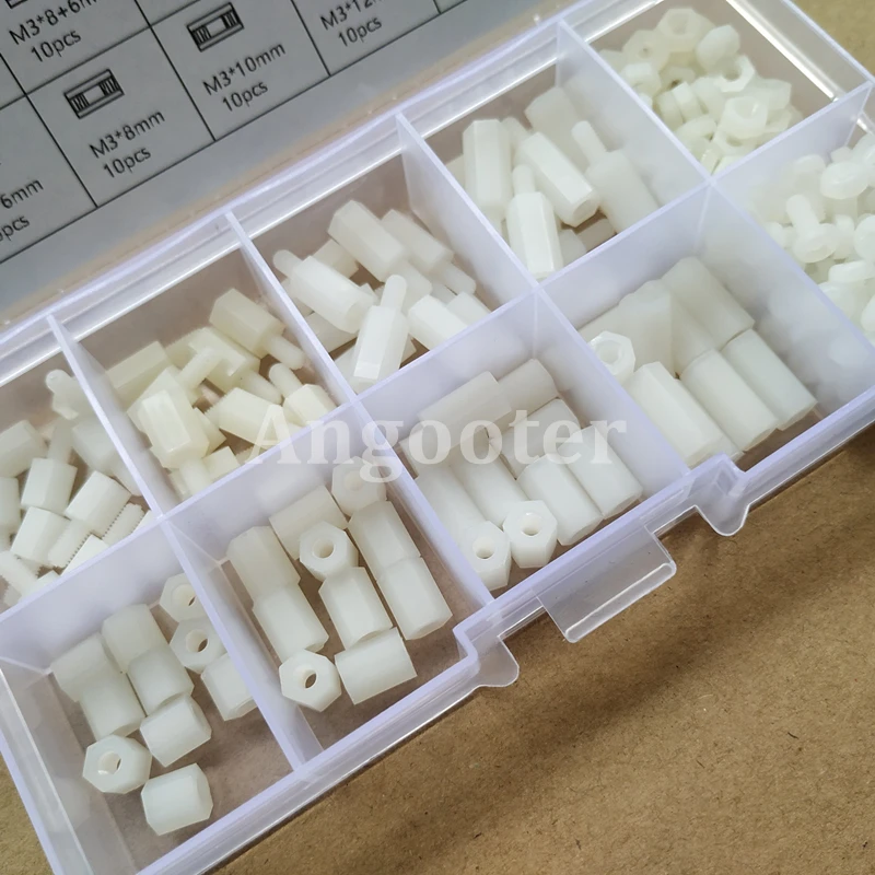 200pcs M2 M2.5 M3 Nylon Standoff Spacer Kits Hex Column Nuts Plastic spacing screws Assortment Mix Kit Threaded Pillar
