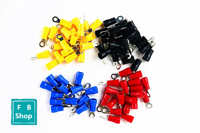 100pcs RV2-3 red blue black yellow Round pre insulated terminal cold pressed terminal copper nose cable connect