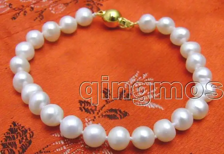 

SALE Beautiful High luster 7-8mm natural White freshwater Pearl 7.5" bracelet -bra233 Free shipping Free shipping