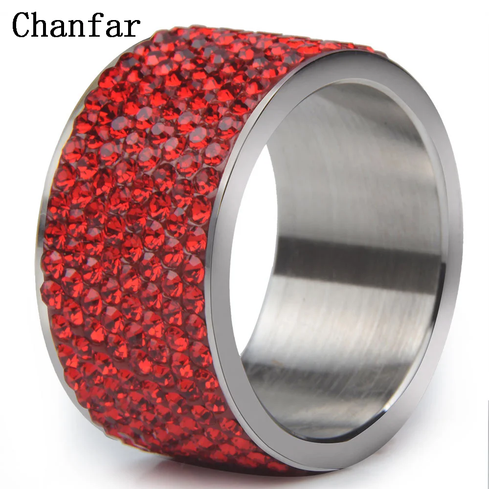 Chanfar Colorful Full Crystal Big Party Wedding Engagement Ring For Women Romantic Stainless Steel Ring Jewelry