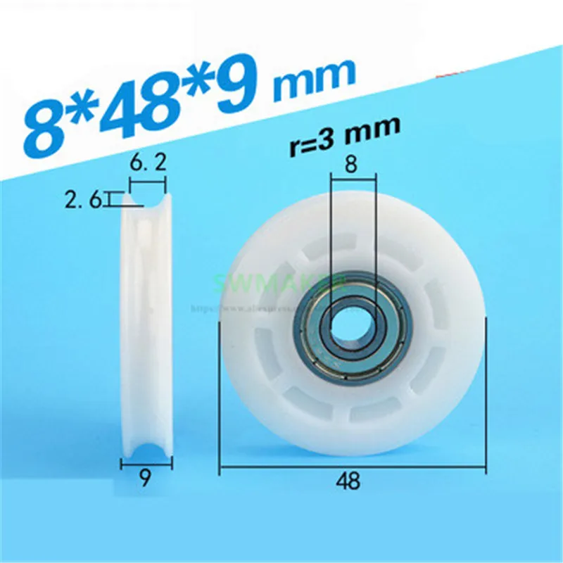 1 pcs M8*48*9mm M6*48*9mm 8*48*9mm M8 M6 screw thread, 608ZZ plastic bearing pulley, roller wheel guide roller POM for drawer