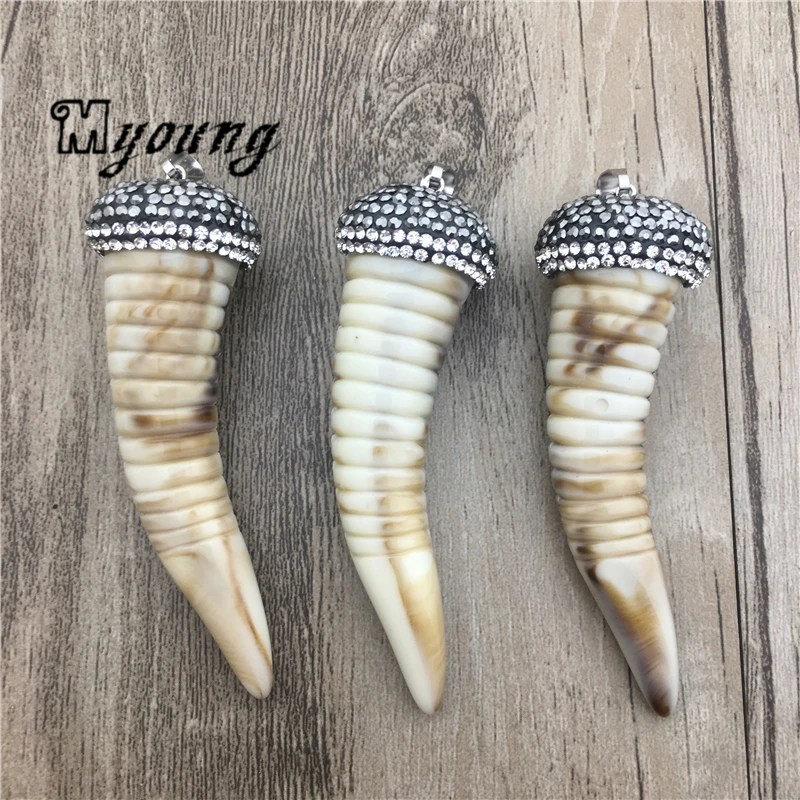 Wholesale Large Shell Horn Charm Pendants With Rhinestone Paved Cap For Necklace MY2017