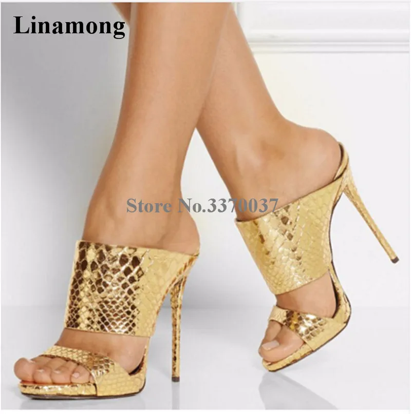 Women Summer Sexy Gold Silver Black Slipper Sandals Super High Heel Sandals Thin Heel Slippers Charming Dress Shoes