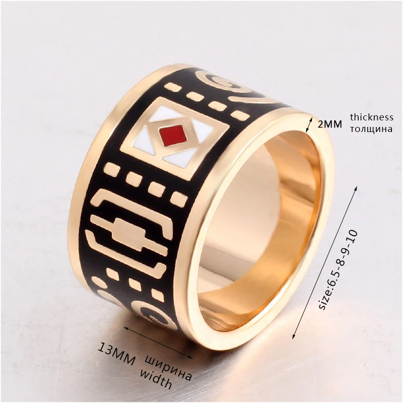 The New High-end Retro Classic Stainless Steel Ring Black Rings for Women Clothing jewelery Enamel Ring Wholesale