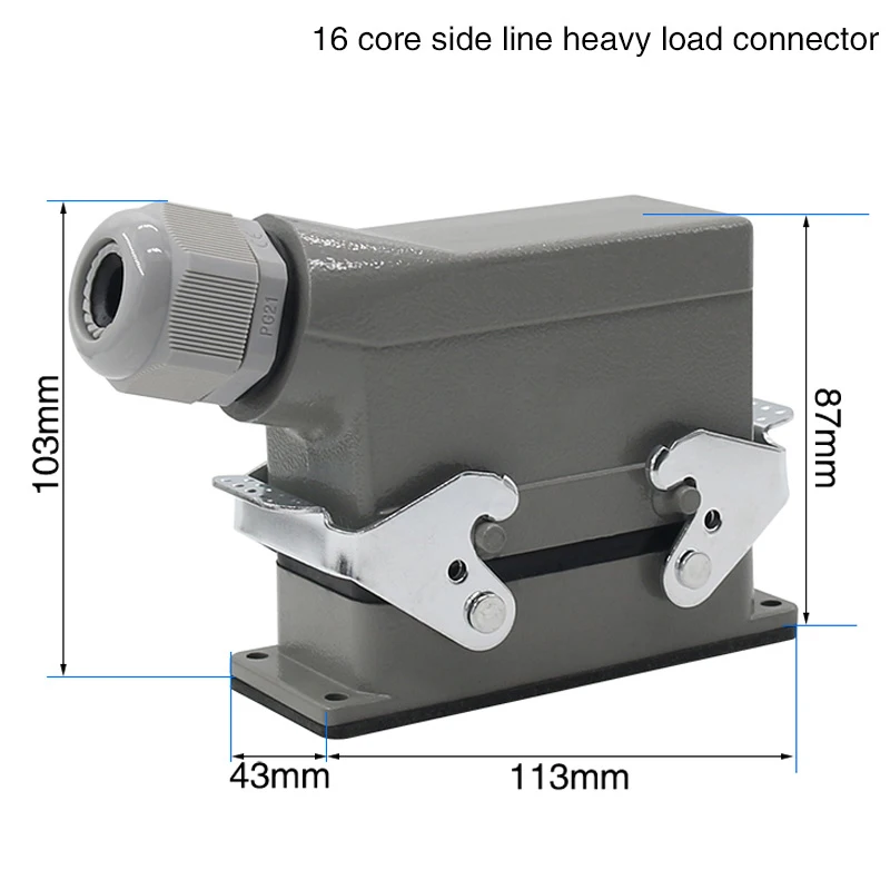 Rectangular  Heavy Duty Connector 16 Pins   line connector 16 A 500V screw feet of aviation plug on the side