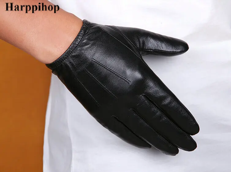 Black and brown Spring  Genuine Leather Gloves Men New Brand  Fashion Warm Driving Gloves Goatskin Mittens