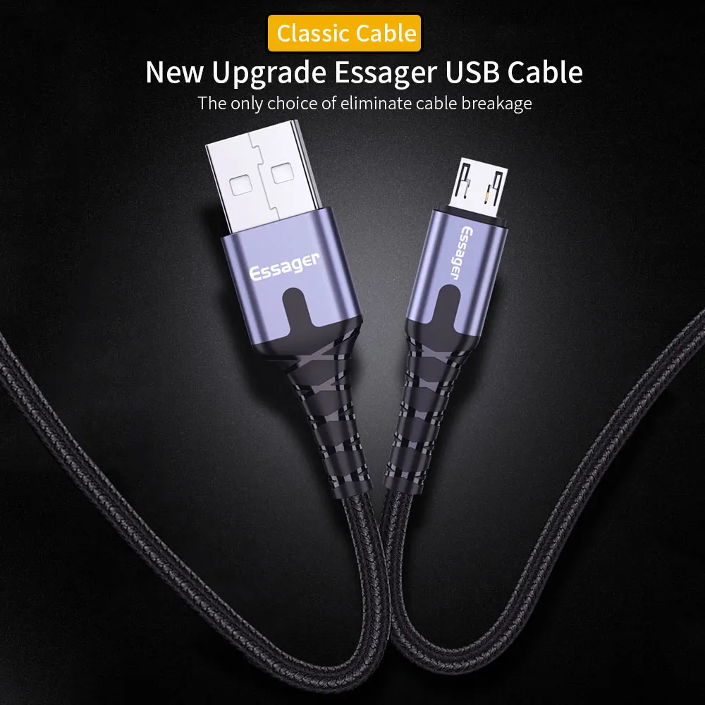 Essager LED Micro USB Cable 2.4A Fast Charging Data Cord 3M Microusb Charger Wire Android Mobile Phone Cables For Samsung Xiaomi