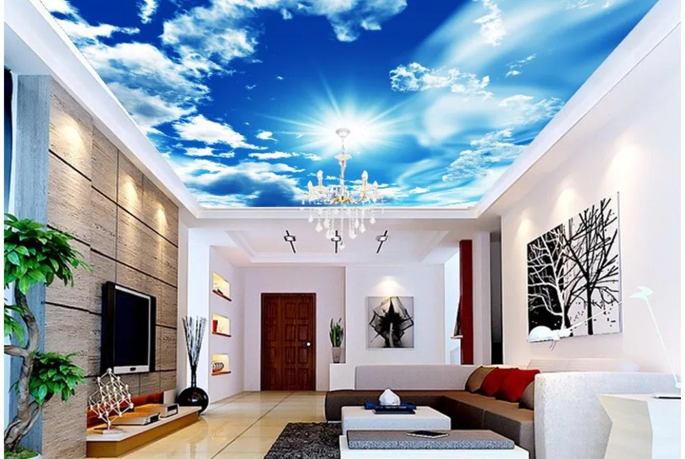 

Non woven wallpaper Blue sky and white clouds sun ceiling zenith Home Decoration 3d wallpaper mural ceiling