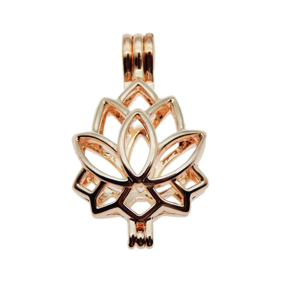 10pcs Rose Gold Lotus Charm Pearl Cage Jewelry Making DIY Bead Aroma Essential Oil Diffuser Locket