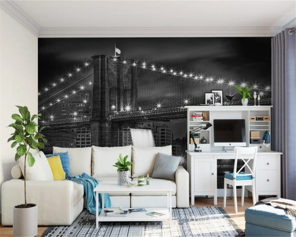 Beibehang Custom Wallpaper European City Architecture Black and White London Bridge TV Living Room Background 3d wallpaper mural