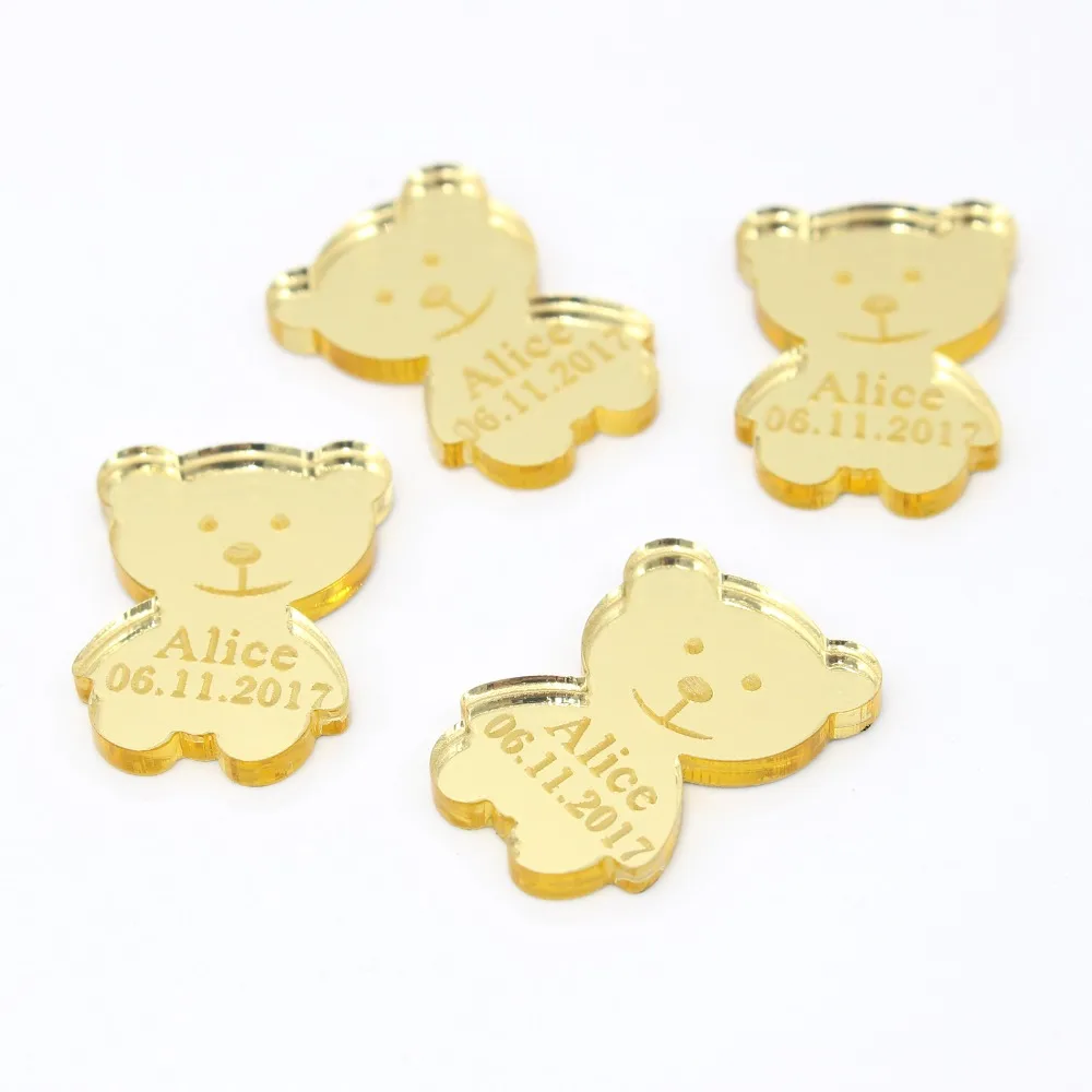 60 * Personalized Prince Baby Shower Mirror Bear Wine Charm Prince 1th Birthday Party Favor Gift Tag Table Decoration Confetti