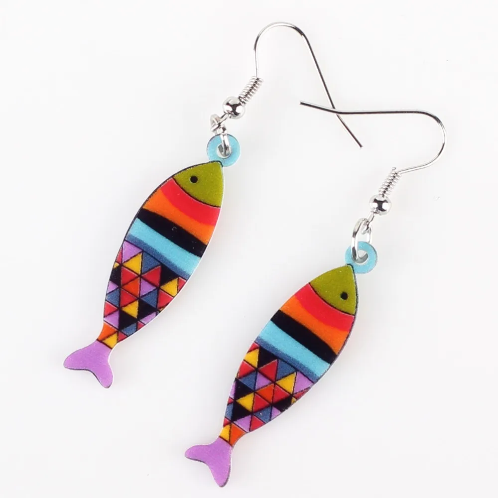 Newei Drop Fish Earrings Acrylic Pattern Long Danlge Earrings Two Colors Hot 2016 Novelty Jewelry For Women  Accessories