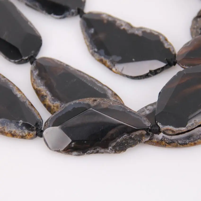 Approx 7PCS,Raw Natural Black Achate Long Faceted Slab Slice Beads Charm,Drilled Large Size Polished Achate in Random Shape