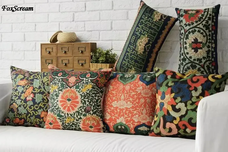 Bohemian throw pillows cases Floral Cushion Cover Home Decor Boho Flowers Decorative Pillows cases Chinese Pillowcase For Sofa