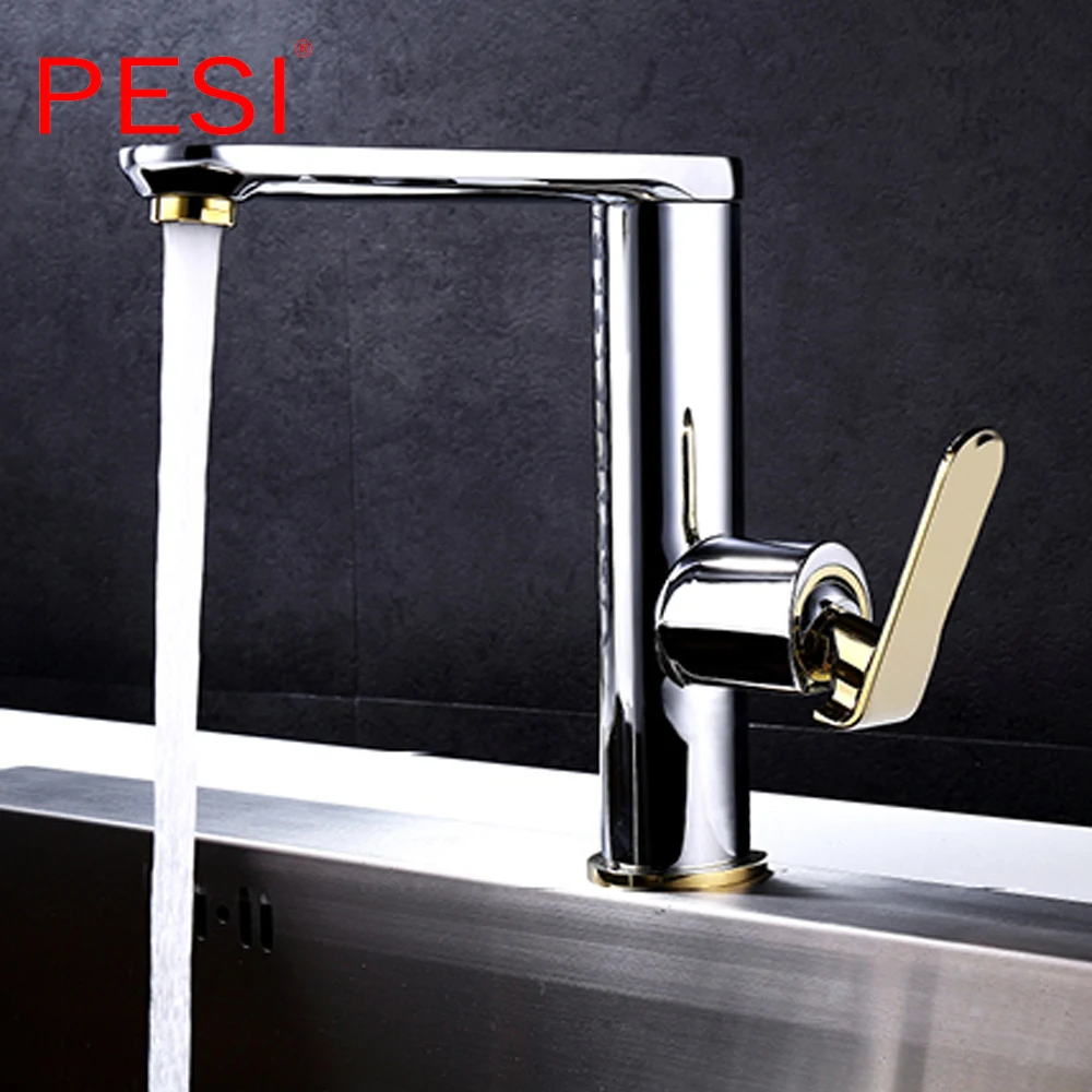 Luxury Solid Brass Kitchen Sink Faucet Swivel Hardware Sink Faucet Mixer Tap Process 360 Degree Rotation Deck Mounted Wholesale