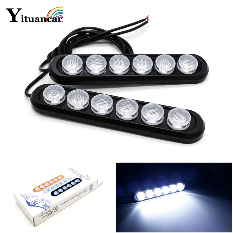 Yituancar 2X 6 LEDs 14.5CM LED Daytime Running Lights Strip DC12V Waterproof DRL Car Styling Day Lamp Front Fog Light With Stick