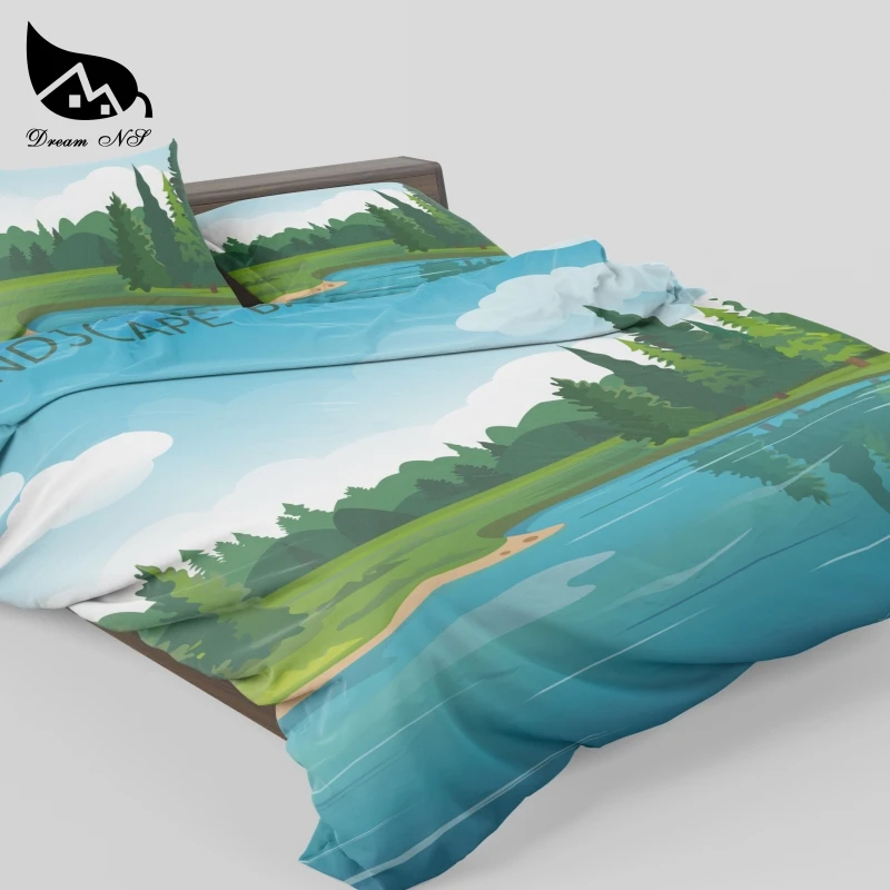 Dream NS Stick Figure Forest Lake Bedding Set King Queen Duvet Set Black Bedclothes Pillowcase Customized Home Textiles Bed Set