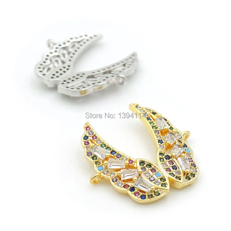 20*20*3mm Micro Pave CZ Of Mixing Colors Combination Connector Of 2 Wings Fit For Women As DIY Bracelets Accessory