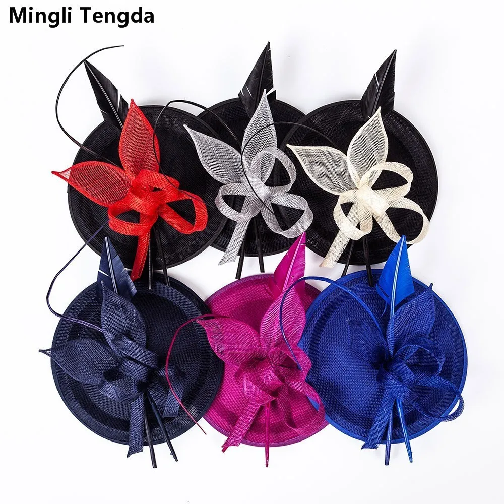 

Mingli Tengda 6 Colors Philippines Cambric Hat Headwear Wedding Cap Linen Bridal Feather Headdress Elegant Women Hats Royal Blue