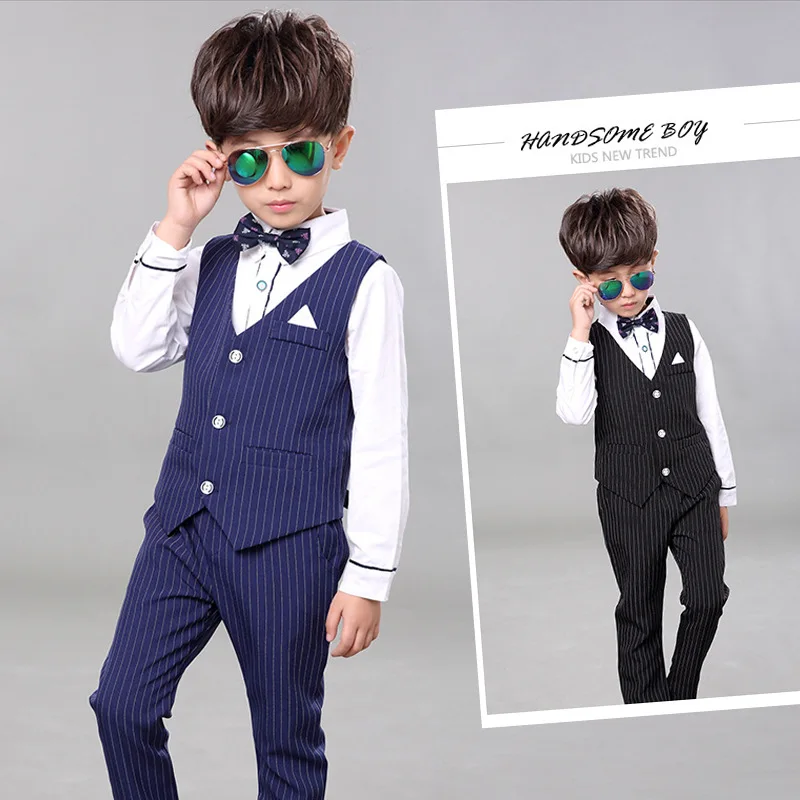 Flower Boys Formal Suits Vest Pants 2pcs School Kids Weeding Birthday Dress Children\'s Day Chorus Show Piano Performance Costume