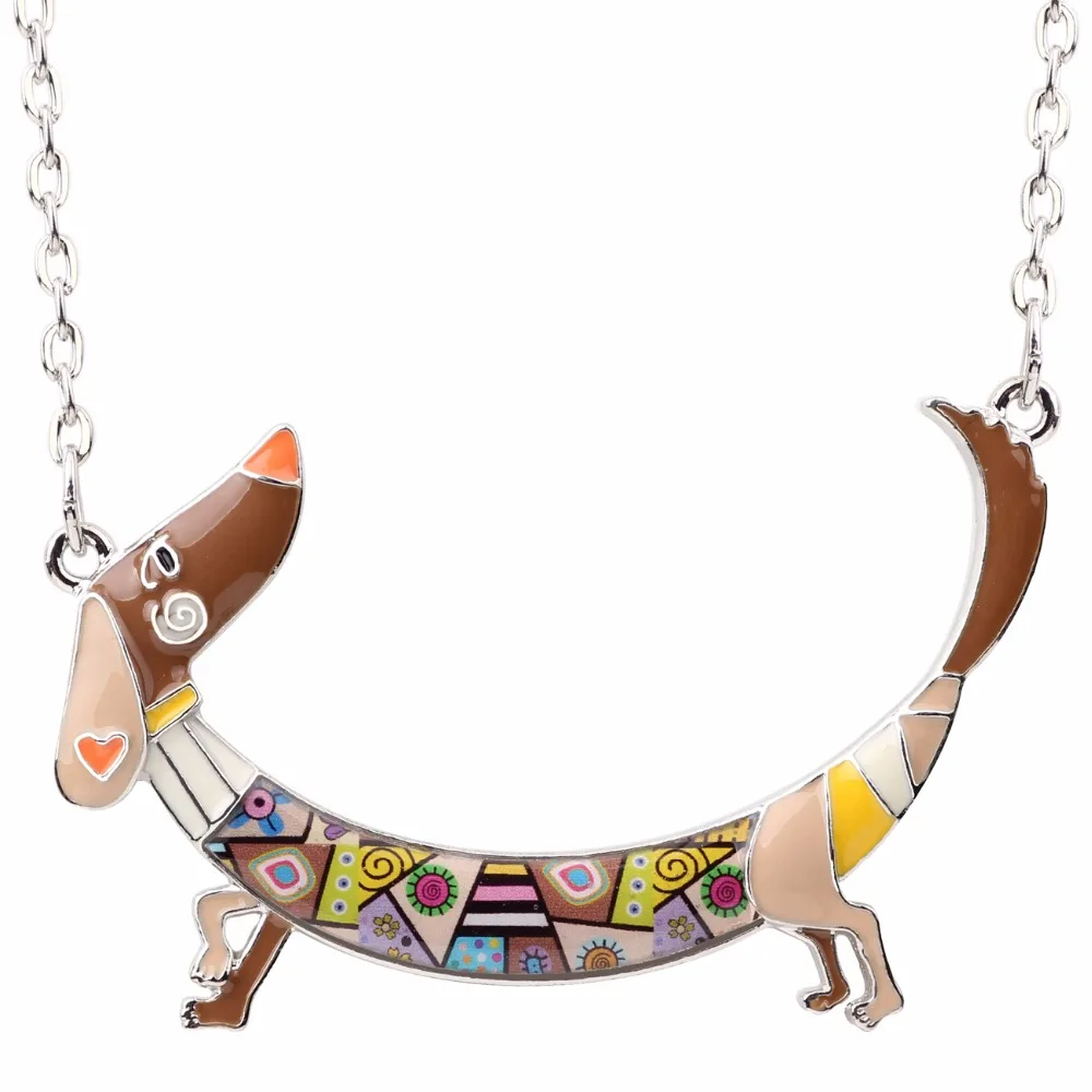 Bonsny Statement Maxi Metal Chain Enamel Pet Choker Dachshund Dog Necklace PendantCollar 2017 New Animal Jewelry For Women Girl