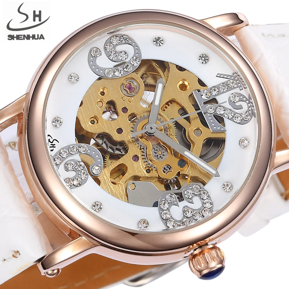 

SHENHUA Skeleton Wristwatches Women Automatic Mechanical Watches Fashion Rhinestone Dress Self Wind Watch Relogio Feminino