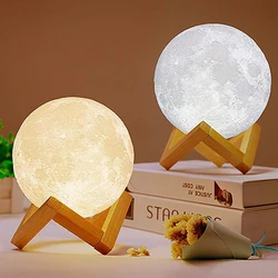 LED Night Light 3D Print Moon Lamp Rechargeable Color Change 3D Touch Moon Lamp Children's Gifts Night Table Lamp for Home Decor