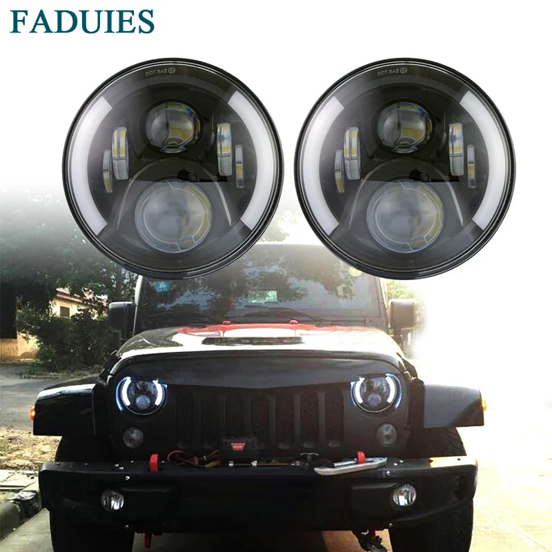 

FADUIES 7 Inch Round High/Low Beam With Halo Ring LED Headlight For 97-2017 Jeep Wrangler JKU JK LJ TJ For Lada 4x4 urban Niva