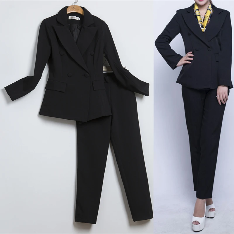 

2018 quality Ms. set of 2 women's business suit solid color pants suit formal OL business suit long-sleeved trousers suit