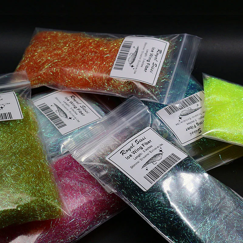 Alas de hielo de fibra sintética para atar moscas, material brillante para el cuerpo, fibra viva, 7 colores opcionales, 12cm(5 pulgadas)