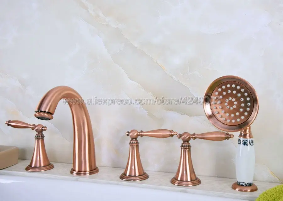 Antiek Rood Koper Romeinse Bad Kraan Mengkraan Met Hand Spray Douche Ktf201