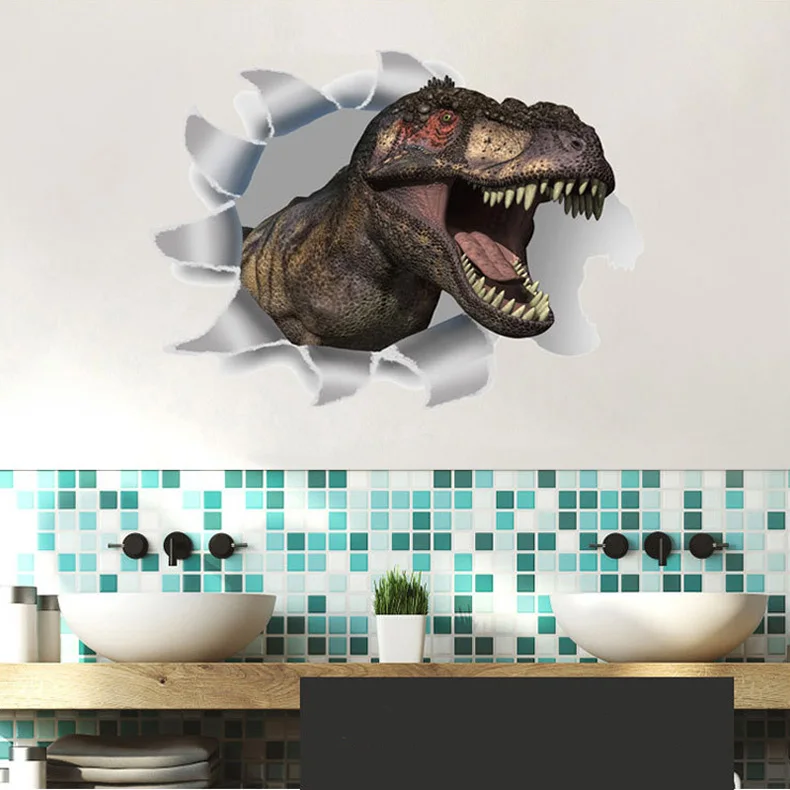 Gebrochen Wand 3D Dinosaurier Wand Aufkleber Für Bad Kinder Zimmer Wohnzimmer Home Dekoration Kunst Abziehbilder Tapete Kühlschrank Aufkleber – Detail 4
