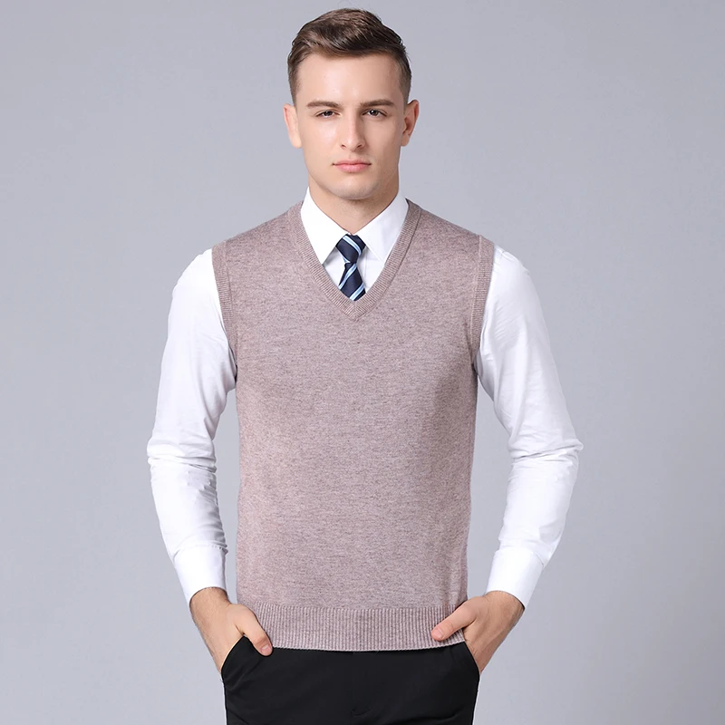 

Mens Cashmere Sleeveless Sweater Pullovers Autumn & Winter Solid Male v-Neck Wool Sweaters Vest Knit Shirts