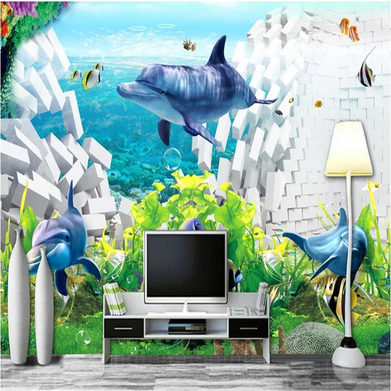 beibehang custom 3D mural Marine fish to break wall painting photo wallpaper for walls 3 d wall papers home decor wallpaper-3d