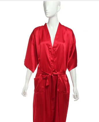 حجم كبير S-XXL 2016 رايون طويل رداء المرأة كيمونو الساتان رداء طويل مثير الملابس الداخلية ثوب النوم الساخن مع حزام