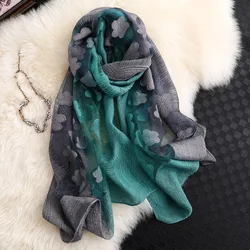 Wholesale 2021 New Fashion Women Cut Flowers Hollow Lace Gradient Silk Scarf Spring Shawls and Wraps Towel Femme Beach Sjaals