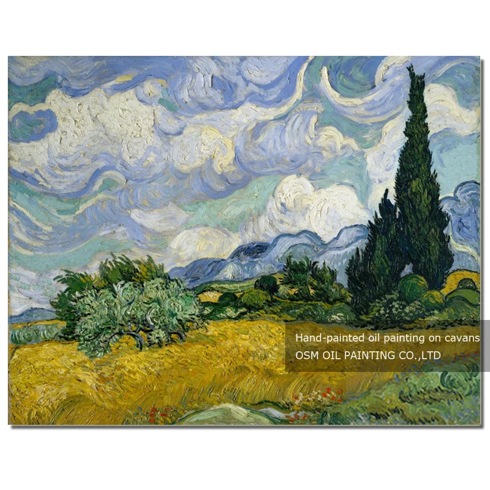 

Superb Artist Hand-painted Wheat Field with Cypress Oil Painting on Canvas Reproduction Van Gogh Impression Oil Painting