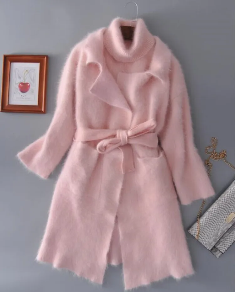 

Genuine mink cashmere sweater women cardigan knitted jacket long fur coat free shipping S111