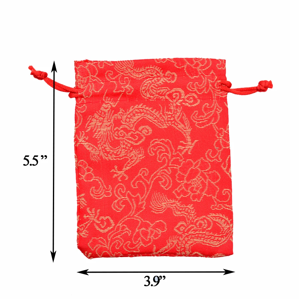 10x14cm Chinese Dragon Silk Embroider Gift Pouch Jewelry Packaging Pouch Bag Wedding Candy bag Party Favors Gift Bag 50pcs